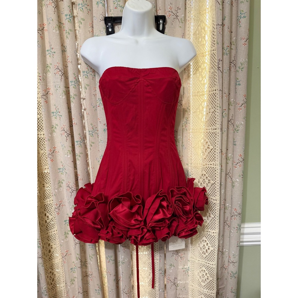 Mew Mews Birtin Red Strapless Flower Corset Bandage Mini Dress XS NWT
